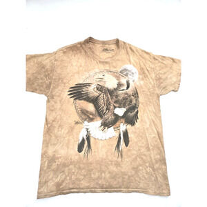 The Mountain Native American Bald Eagle‎ Brown Tan Tie Dye T-shirt Size L 2009